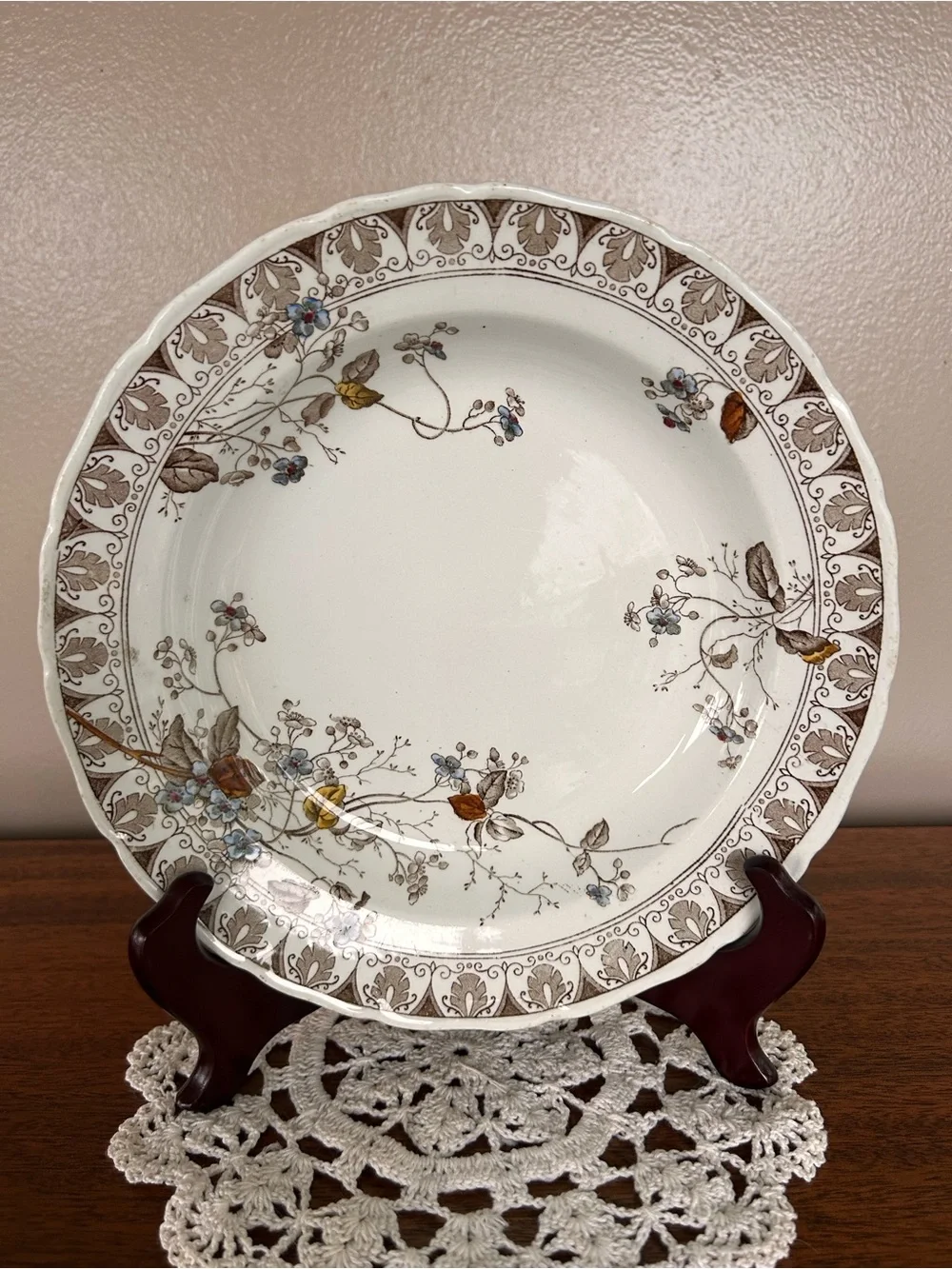Antique Alfred Meakin England Parisian Granite Rosaline Brown Floral 9” Bowl
